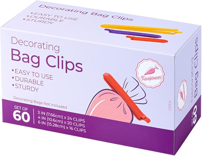 Keenpioneer Decorating/Icing Bag Sealing Clips, 60 Pack, Multipurpose for Food and Snack Storage, 3inch, 4inch and 6inch long