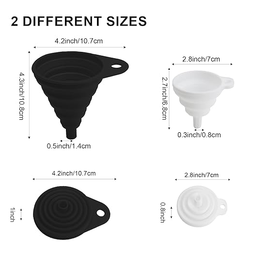 Kitchen Funnel Set, Food Grade Foldable Small and Large Funnel, Silicone Collapsible Funnels, Flexible Funnels for Kitchen Use Filling Bottles Liquid Powder Transfer Kitchen Gadgets Accessories, 4PCS