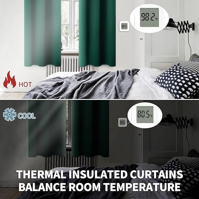 BGment Blackout Curtains 90 Inch Length 2 Panels for Living Room - Dark Green Thermal Insulated Room Darkening Drapes with Rod Pocket Christmas Decor for Bedroom, 52 x 90 Inch