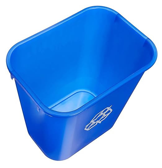 Amazon Basics Rectangular Commercial Office Wastebasket, w/Recycle Logo, 7 gallon (Pack of 2), Blue (Previously AmazonCommercial brand)