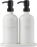 MaisoNovo Soap Dispenser 3-Piece Set | 16.9oz White Bottles with Black Stainless Steel Pumps