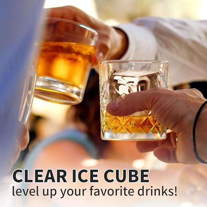 Clear Ice Cube Tray for Whiskey: FDDBI 2Inch Clear Ice Cube Maker - Silicone Large Ice Cube Tray - Square Ice Tray for Bourbon Old Fashioned Whisky