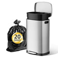 KUK 13 Gallon/50L Stainless Steel Kitchen Trash Can with Lid and Step Pedal-Large Capacity Garbage Bin with Odor Seal, Silent Close Lid, Removable Inner Bucket for Home, Kitchen, Bedroom, Silver