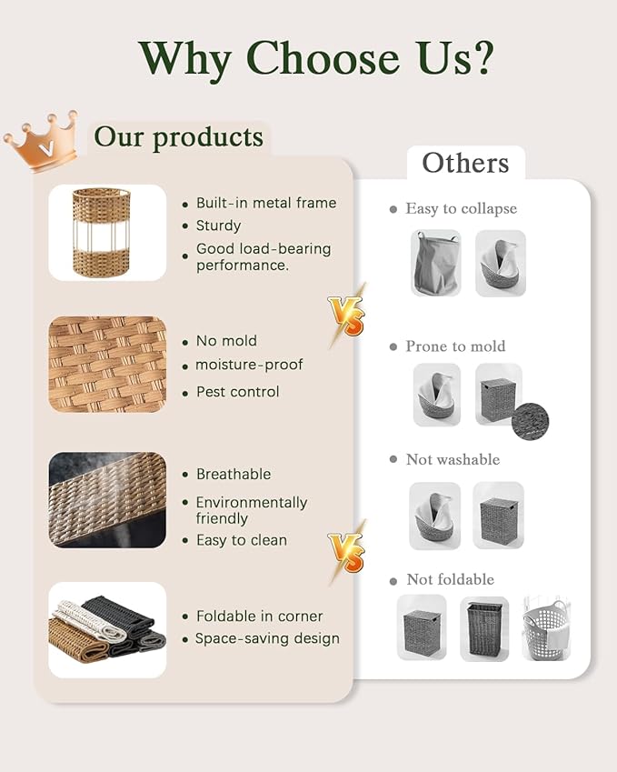 34.3 Gal (130 L) Large Laundry Hamper Laundry Basket Round Handwoven Wicker Laundry Baskets Rattan Laundry Basket with Removable Bag Handles 2 Mesh Bags for Living Room Bedroom Black