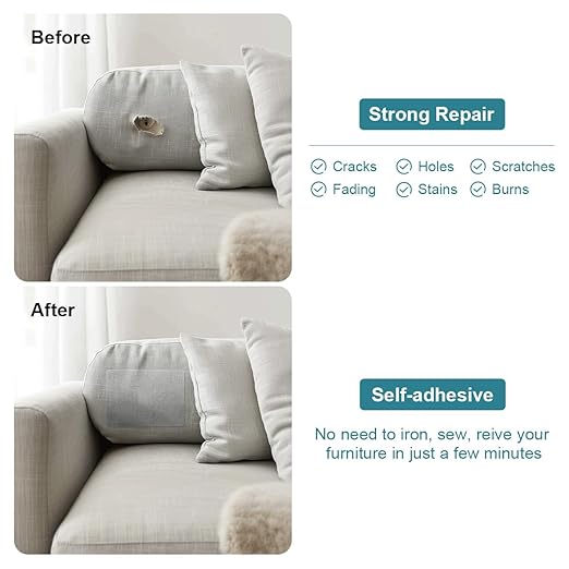 J.CARP 2Pcs Linen Repair Patches, Large Self-Adhesive Fabric Patch for Sofas, Couch, Furniture, Car Seats (8 * 11 inches-2PCS Floral Beige)