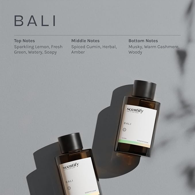 Scentify Bali Aroma Oil Refill Scent for Oil Diffusers - Lemon, Green, Amber, Musk, Woody Scents - Luxurious Relaxing Aromatherapy Diffuser Fragrance 100ml, 3.38 oz