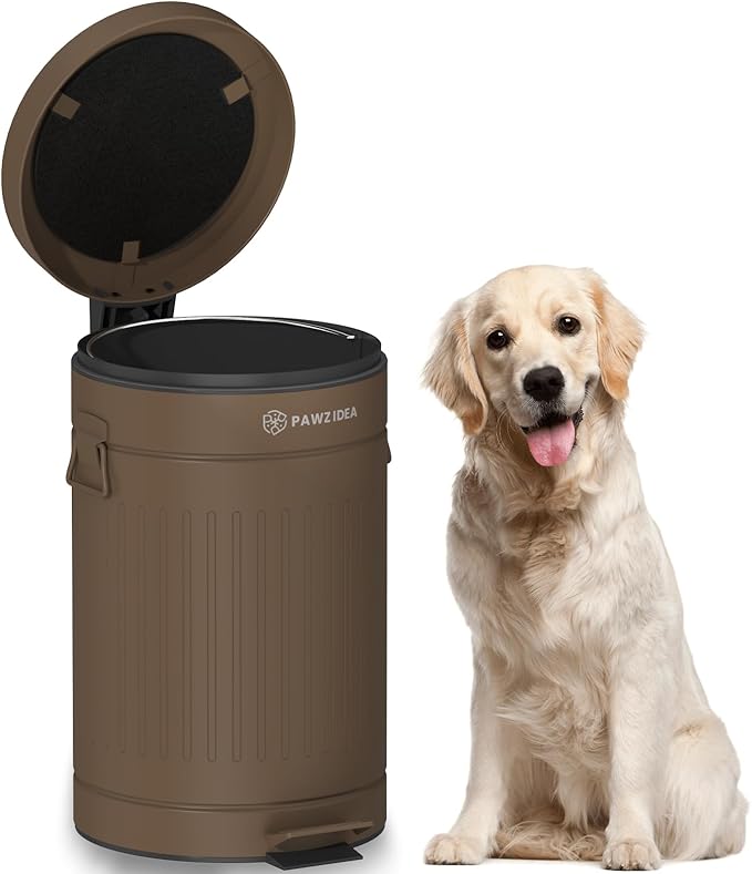 PAWZIDEA Dog Poop Trash Can Outside Odor Control, 3.1Gallon Pet Waste Trash Can Outdoor Waterproof, Dog Poop Container Bin Outdoor Garbage Can with Lid, 7.8in Activated Carbon Filter Pet Waste Station