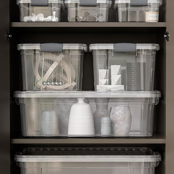 Superio Storage Bins with Lids- 4 Pack, 6.6 Qt Clear Boxes for Organizing, Stackable Plastic Containers- BPA Free, Non-Toxic, Odor Free, Organizer for Home, Office, Dorm