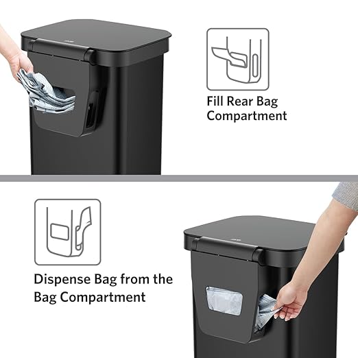 Glad Stainless Steel Step Trash Can, Series 2 with Clorox Protection - Large Black Kitchen Garbage Bin with Soft Close Lid, Foot Pedal and Waste Bag Roll Holder, 20 Gallon