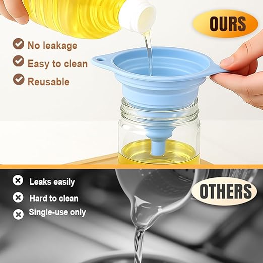 Kitchen Funnel Set 3 Pack, Collapsible Silicone Funnels for Filling Water Bottles & Small Bottles | Food-Grade, Easy Clean & Space-Saving (Green)
