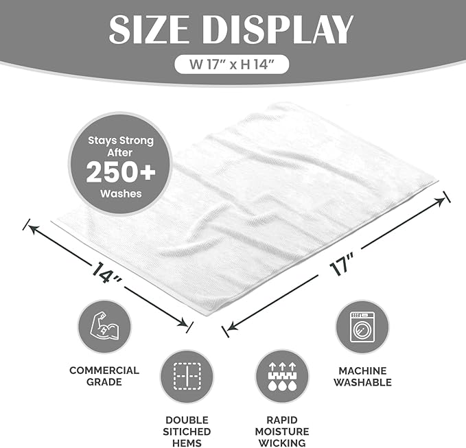 Terry Bar Mop Towels (Value Pack of 100) Size 14"x17" – Absorbent and Durable, Multipurpose Cleaning Rags, Cotton Cleaning Towels, Terry Cloth Rags, Reusable Shop Rags (White)