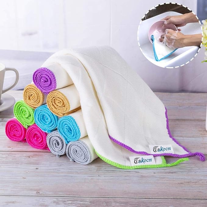 10-Piece Kitchen Dish Cloths Set, Reusable and Highly Absorbent Dishcloth Towels for Kitchens, Bathrooms and Cleaning Counters.