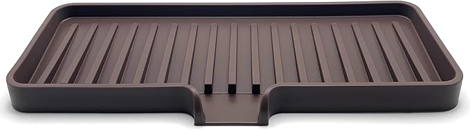 Happitasa Silicone Soap Dish Tray and Sponge Holder with Drain Chute | Bathroom and Kitchen Sink Organizer Caddy (Dark Chocolate, 9"x3.5", 5.6 Ounces)