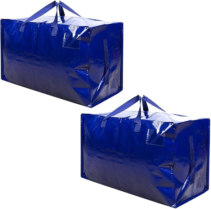 VENO 2 Pack Moving and Storage Bags, Heavy Duty, Alternative to Moving Boxes, Large Packing Totes Supplies for College Dorm Room with Zipper for Clothes, Wide Open Design (Blue, 2 Pack)