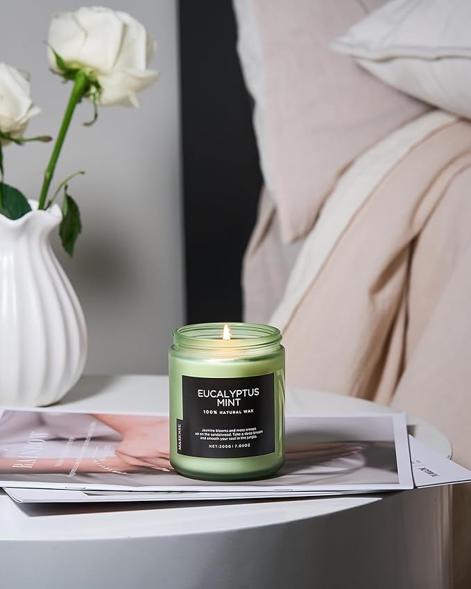 M&SENSE Eucalyptus & Mint Candles for Home Scented, Clean Non Toxic Aromatherapy Candle Gift 7.05oz 50 Hours Burn for Stress Relief Meditation Yoga Relaxing SPA
