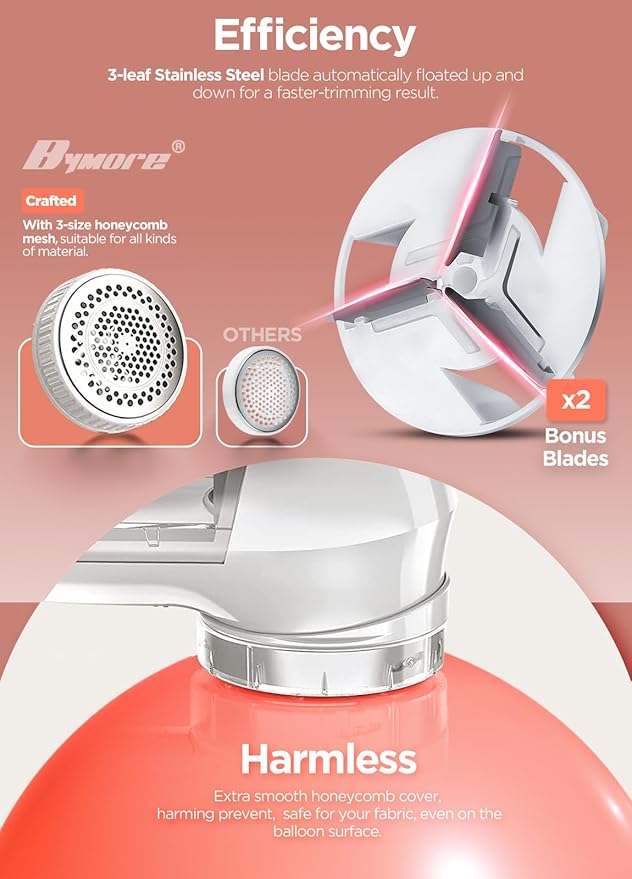 Bymore Fabric Shaver, Lint Remover, Lint Shaver Defuzzer Sweater Shaver for Clothes and Furniture with AC Adapter Pill Fuzz Remover-White