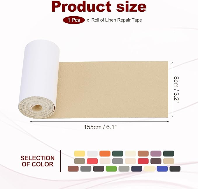 PATIKIL Leather Patches Tape for Furniture, 3.2 x 61 Inch Self Adhesive Vinyl Leather Repair Kit Cover Sheet for Couch, Sofa, Car Seats, Office Chair, Rice Apricot