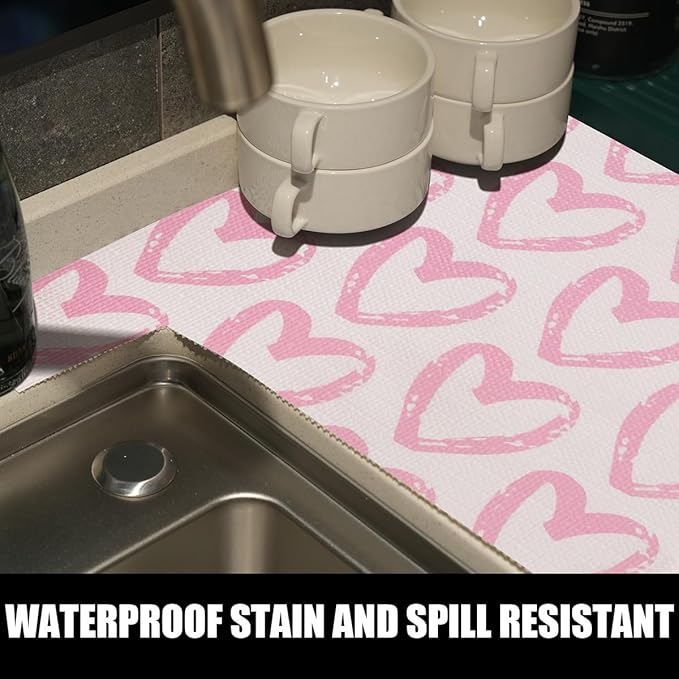 Heart Drawer Liner for Cabinets 16IN x 20FT,Shelf Liner Non-Adhesive and Strong Non-Slip Cabinet Drawer Liners for Kitchen,Table,Bookshelves,Waterproof Cupboard Liners,Pink
