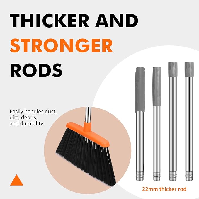 NACENA Heavy Duty Broom, 55 Inch Long Handle Outdoor Large Angle Brooms, Commercial Broom for Sweeping Indoor, for Home Garage Kitchen Office Courtyard Lobby Patio Lawn Concrete (Grey&Orange)