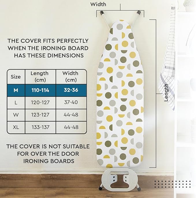 Encasa XO Ironing Board Cover and Pad 42"x14" - Thick 3mm Felt Padding, Drawstring Tightening & Lock, Easy Fit, Scorch & Stain Resistant, Fits Medium Ironing Board - Mauve Tiles