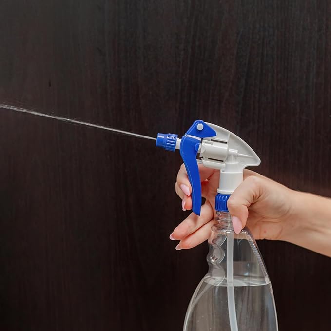Heavy Duty 32oz Plastic Spray Bottles for Cleaning - Large Empty Industrial Bottles for Gardening Solutions, Vinegar, Chemicals, Professional Cleaners - Adjustable Sprayer Nozzle - Blue 2 Pack