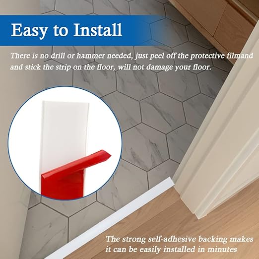 Floor Transition Strip Self Adhesive Floor Cover Strips Laminate 1.57" Wide Vinyl Flat Divider Transitions (4cm, 10Ft, White)