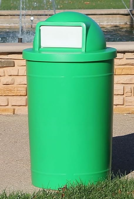 55 Gallon Circle 100% Recycled Plastic Heavy Duty Outdoor Trash Can with Push Open Dome Lid and Internal Liner - Beige Granite