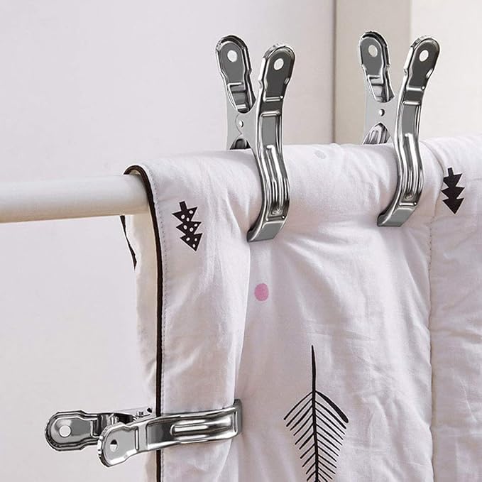 Outdoor Heavy Duty clothespins 10 Pack Large Stainless Steel Quilt Clips,Beach Towel Clips,Curtain Clamps,Rubber Tipped Metal Clothes