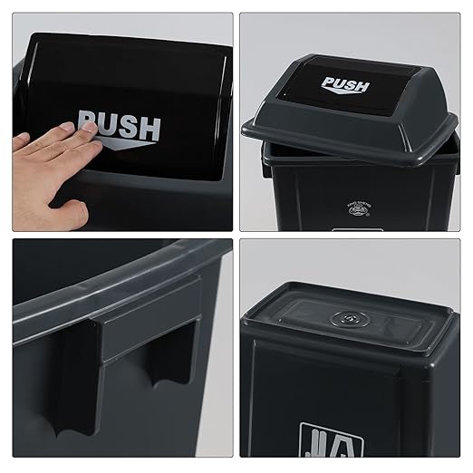 8 Gallon Plastic Kitchen Trash Can with Swing Lid, Rectangular Office Garbage Can, Gray(Pack of 4)