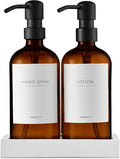 MaisoNovo Soap Dispenser 3-Piece Set | 16.9oz Amber Bottles with Black Stainless Steel Pumps