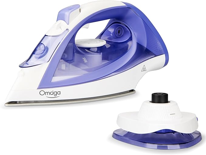 Cordless Iron for Clothes, 1550W 2-In-1 Cordless/Corded Steam Iron Rapid Heating, Ceramic Soleplate, 3-Way Auto-Off, Self-Cleaning, 12.85oz Water Tank Ironing Clothes for Home, Purple