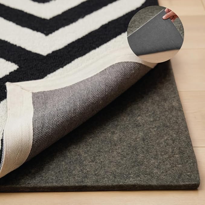 GORILLA GRIP Felt and Natural Rubber Stay in Place Slip Resistant Rug Pad, 1/4in Thick, 7x10 FT Protective Padding Under Area Rugs, Cushioned Gripper Pads, Carpet Runners, Hardwood Floors Protection