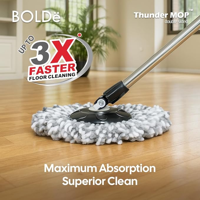 Thunder Mop Spin System - 2 Compact Stackable 6L Buckets, Microfiber Head, Stainless Steel Wringer, Antifungal Quick-Dry Cleaning, Soap Dispenser, 3 Free Refills (Lt Green/Dk Green)