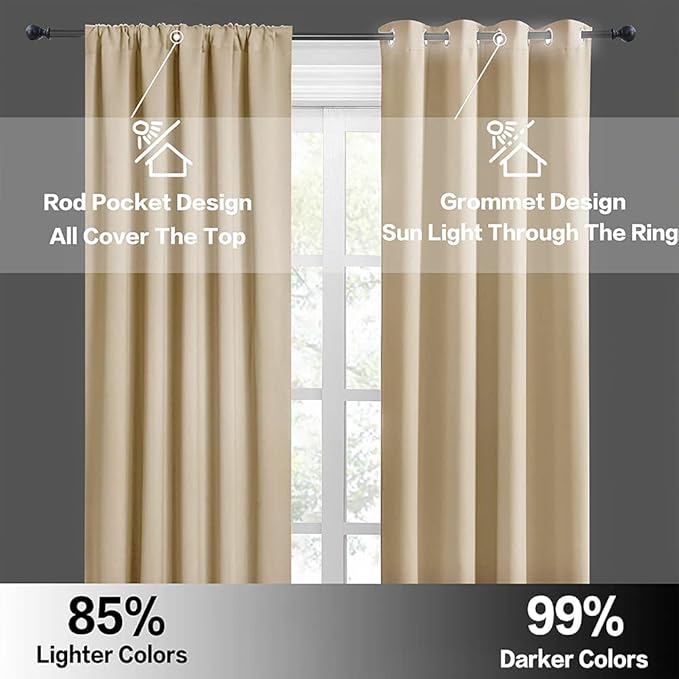 RYB HOME RV Camper Door Window Curtains -Blackout Privacy Curtains & Drapes for Bathroom Bedroom Kitchen Portable Travel Trailer Small Window Decor, W 34 x L 24, Biscotti Beige, 2 Panels