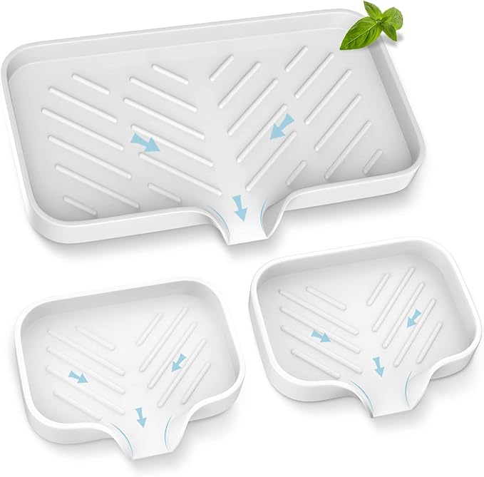 Kitchen Soap Tray,Kitchen Sink Tray Sponge Tray Kitchen Sponge Holder Self Draining Premium Silicone Soap Holder for Bathroom Kitchen Counter Sink Caddy Organizer for Dish Soap Bottle,Soap Dispenser