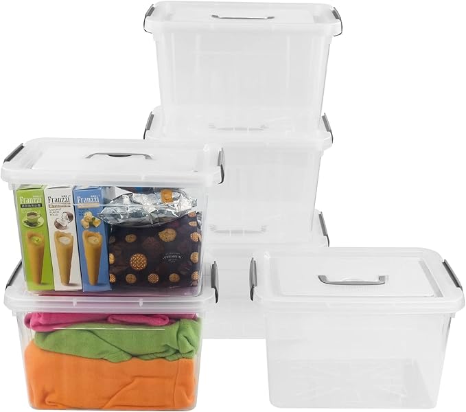 Bringer 6-Pack Clear Plastic Latching Storage Box, Plastic Box, 10 L