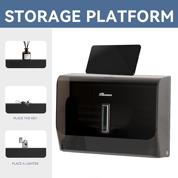 Paper Towel Dispenser Adhesive Wall Mounted,200+ Multifold Trifold c-Fold Hand Paper Towel Dispenser for Bathroom 10.8" L x 3.5" W x 8" H