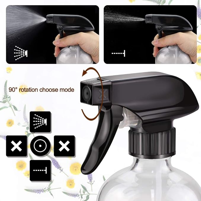Glass Spray Bottle Kit×10 (2×16 oz, 2×4 oz, 6×2 oz), 9×10 ml Roller Bottles, Anti UV, Multi Size and Versatile, Suitable for Aromatherapy, Facial Moisturizing, Watering, etc.(Clear)