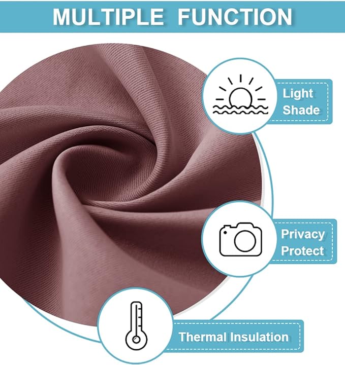RYB HOME Bedroom Curtains Blackout - Light Block Energy Efficiency Small Window Treatment Drapes for Kitchen Dining Baby Nursery Morden Decor, W 42 x L 54 inch, Dusty Rose, 2 Panels