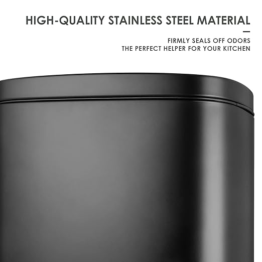 AthLike Trash Can, Stainless Steel Kitchen Garbage Can, Step Waste Bin with Hinged Lid and Removable Inner Bucket, Soft-Close, Dustbin for Bathroom Bedroom Living Room Home (Black, 13.2 Gal)