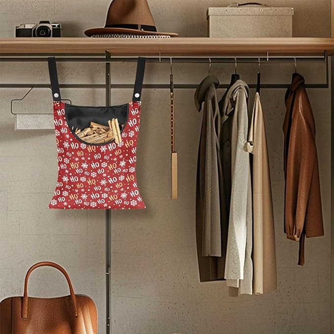 Clothespin Bag with Large Capacity for Mini and Wooden Clothespins with Large Opening Storage Organizer Laundry Hanging Bag - Christmas