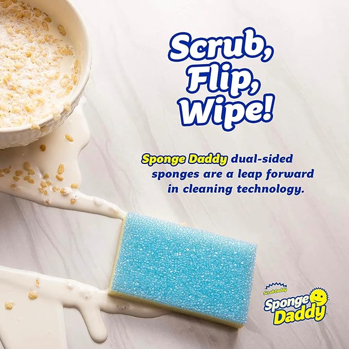 Scrub Daddy Sponge Daddy - Scratch-Free Multipurpose Kitchen & Dish Sponge - BPA Free & Made with Polymer Foam - Stain & Odor Resistant (4 Count)