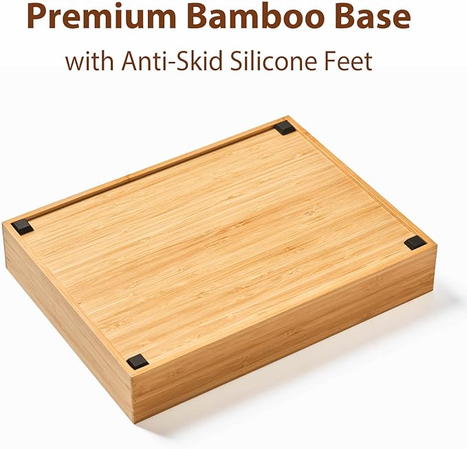 Umilife Desk Drawer Organizer, Bamboo Wood Organizer Tray with Adjustable Compartments, Office Desk Accessories Supplies Organization Storage, 12" x 9"
