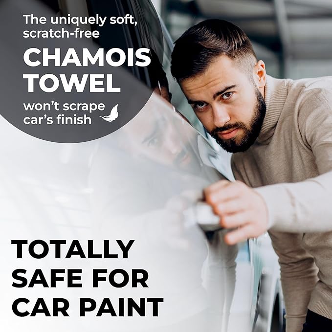 Premium XL Shammy Towel for Car - 2pk (34”x25”) - Super Absorbent Chamois Cloth - Spots & Scratch-Free - Reusable Car Drying Towels