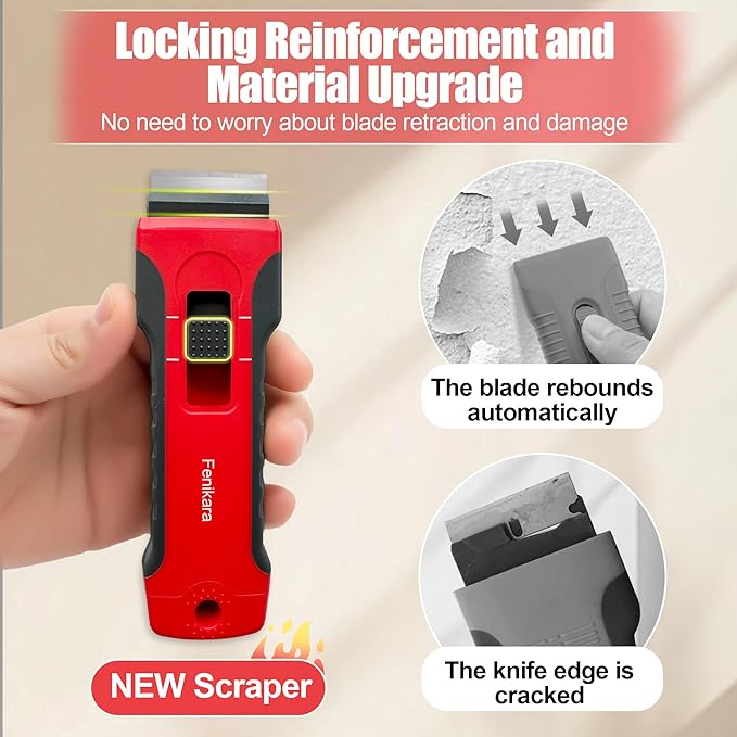 Upgraded Extractable & Magnetic Razor Blade Scraper Tool, 2 Pack Razor Scraper Set with 10 Extra Blades, Scraper tool with Buit-In Blade Storage, Cleaning Scraper Tool, Cooktop, Paint, Glass Scraper