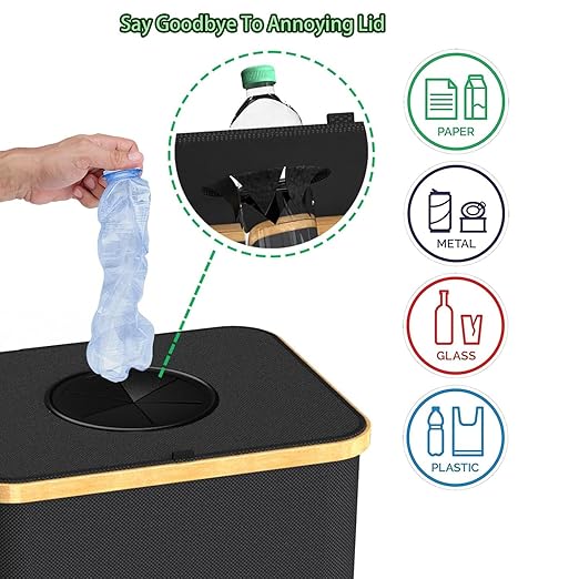 Recycling Bin for Kitchen Indoor Home, Large 100L/ 26 Gallon Recycle Bin with Lid Removeable Reusable Inner Bag Bottle Can Glass Waste Plastice Stickers (Green, 26 Gallon)