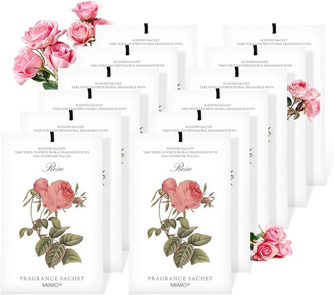 12 Pcs Rose Sachets Long Lasting Air Freshener Fragrance Potpourri Bags Odor Eliminator for Home Closet Drawer Deodorizer