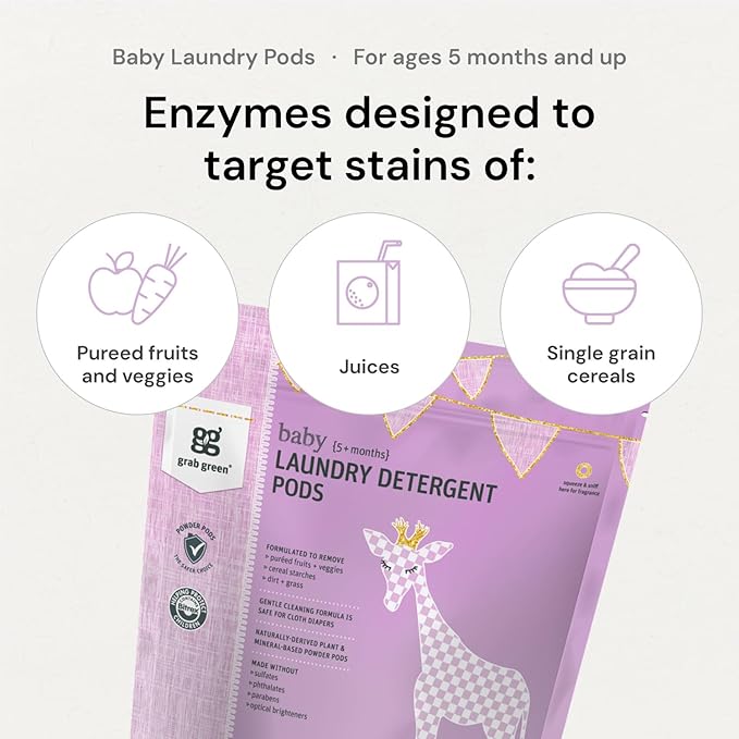 Grab Green Baby Laundry Detergent Pods and Dryer Sheets Bundle, 50 Count Pods and 80 Dryer Sheets, Dreamy Rosewood Scent, Plant and Mineral Based Laundry Care Set