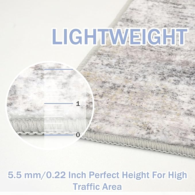 IOHOUZE Abstract Area Rugs 6x9 Ft Washable Rugs for Living Room, Non Slip Dining Room Rug, Printed Faux Wool Rugs for Bedroom, Floor Carpet for Office Nursery Playroom, Grey Beige