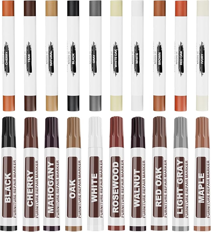 Wood Furniture Repair Kit - Set of 21 Furniture Markers Wood Filler Sticks Wood Scratch Repair Kit Remove Any Scratches, Scuffs, Cracks and Nail Holes on Furniture, Floors, Doors, Cabinets, Tables